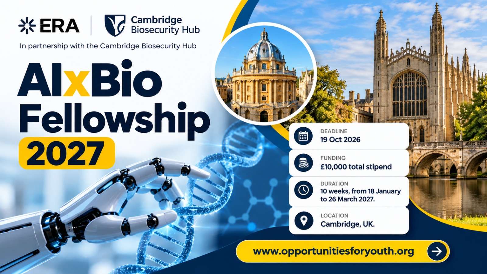 AIxBio Fellowship 2027 in Cambridge: Fully Funded 10-Week Programme for AI, Biosecurity, Research, Policy and Technology Professionals