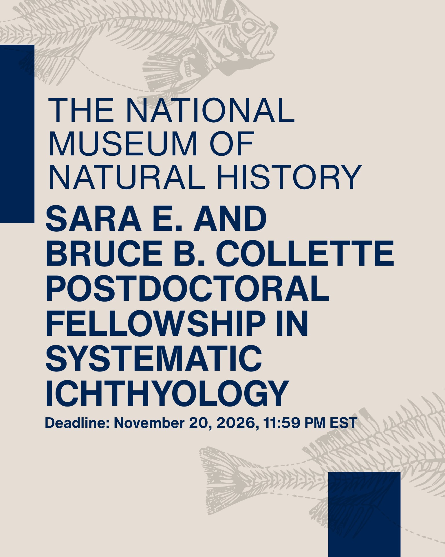 Smithsonian Collette Postdoctoral Fellowship 2027: Fully Funded Postdoctoral Research Opportunity in Systematic Ichthyology