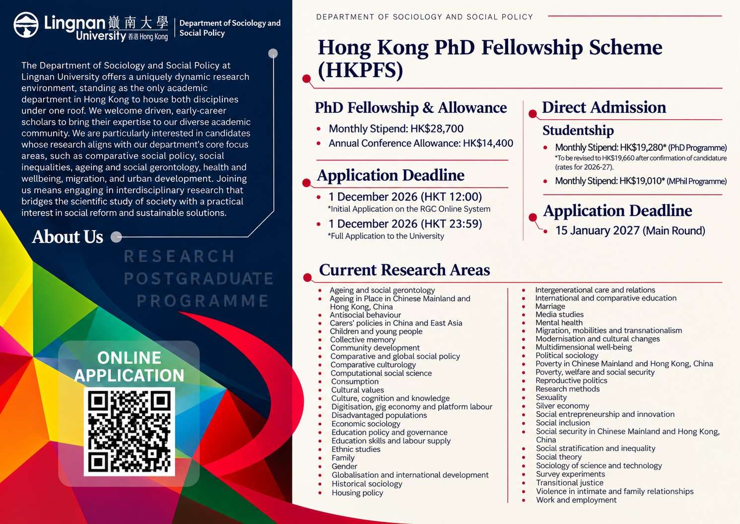 Hong Kong PhD Fellowship Scheme 2027–28 at Lingnan University: Fully Funded PhD Opportunity for International Students