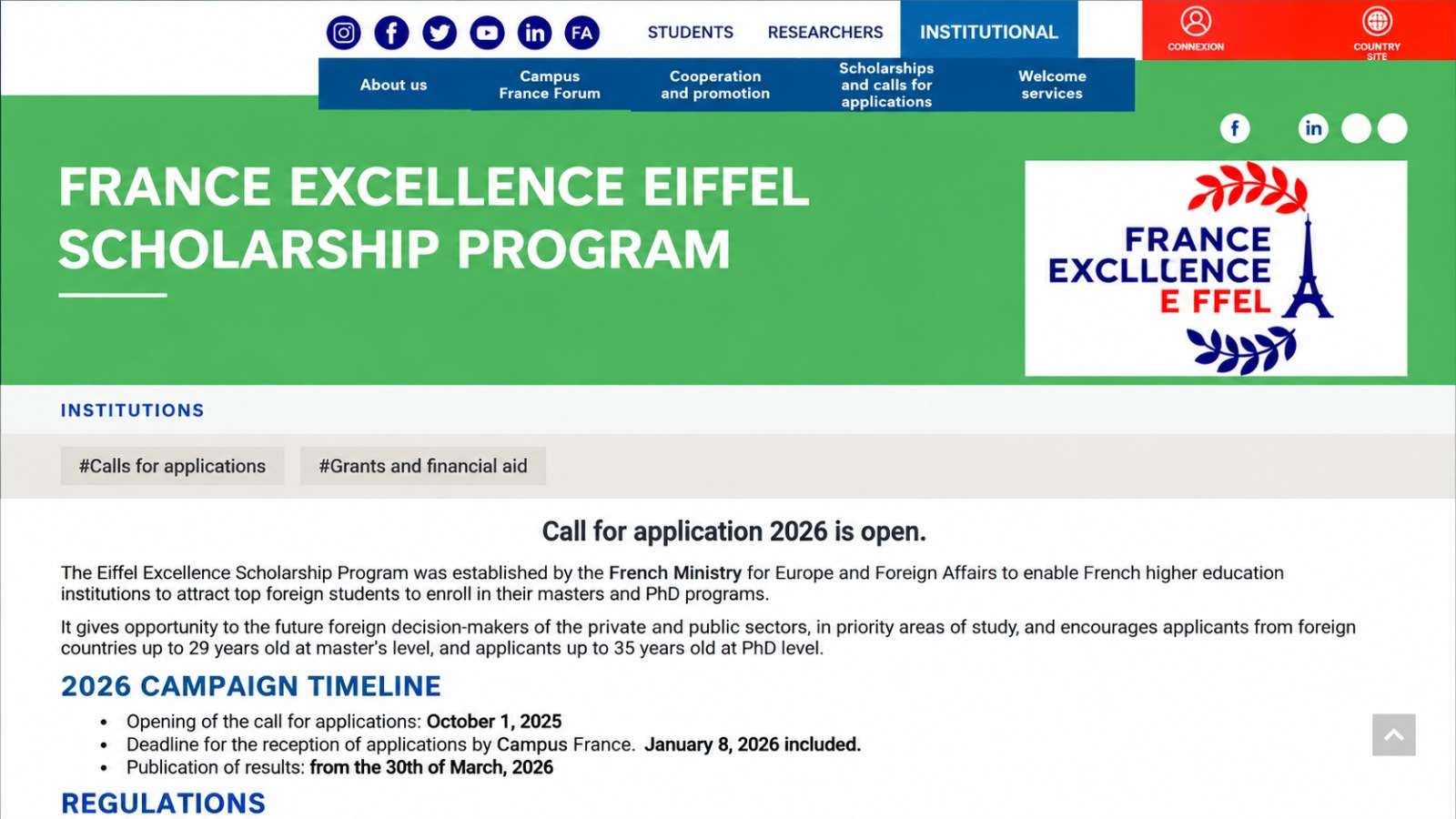 France Excellence Eiffel Scholarship 2027: Study in France with Monthly Funding of Up to €2,100 for Master’s and PhD Students